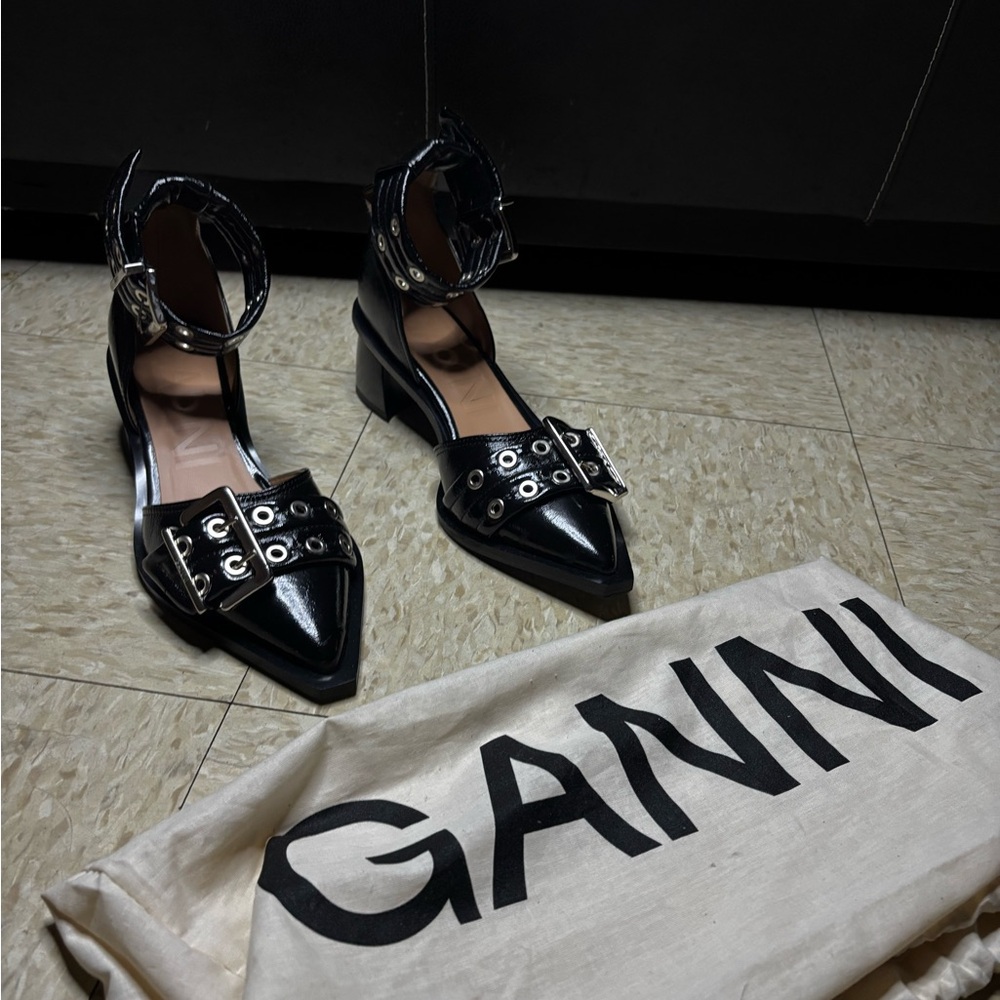 Ganni Feminine Buckle Open Cut Pumps